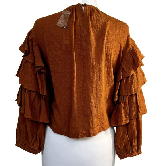 Olivaceous Rust Tired Ruffle Gypsy Sleeve 100% Cotton Gauze Top Blouse Sz S NEW - Picture 4 of 6